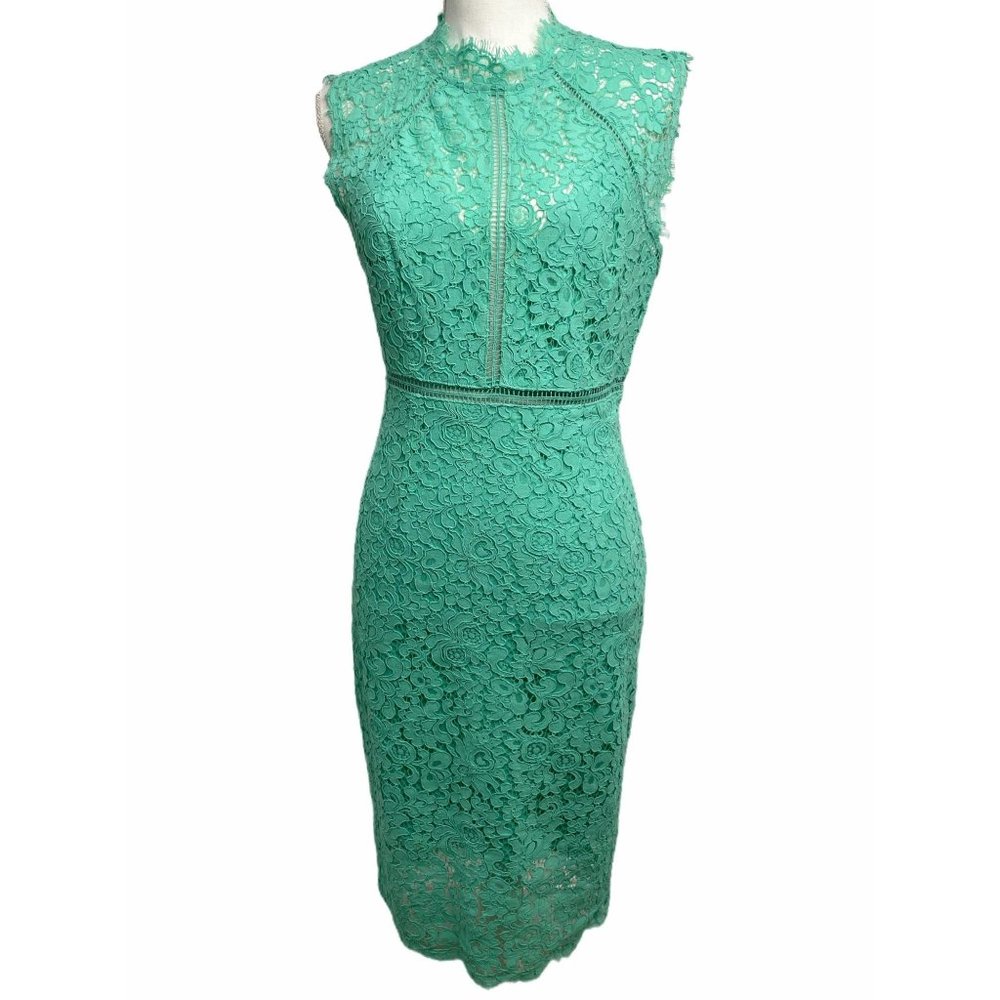 Bardot Lace Pannel Sheath Dress In Green 6 View 3